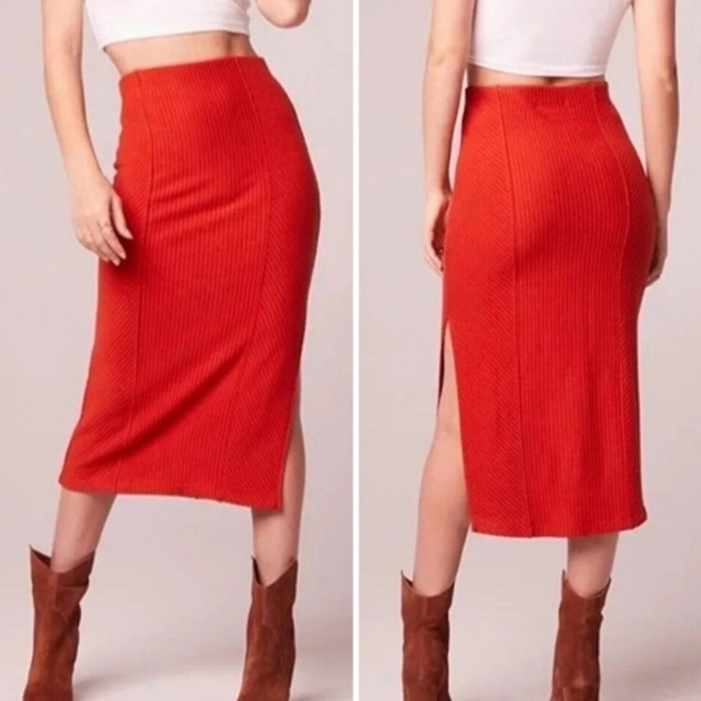 Band Of The Free BOG Collective  RENEE Rust Ribbed Pencil Skirt Size Small